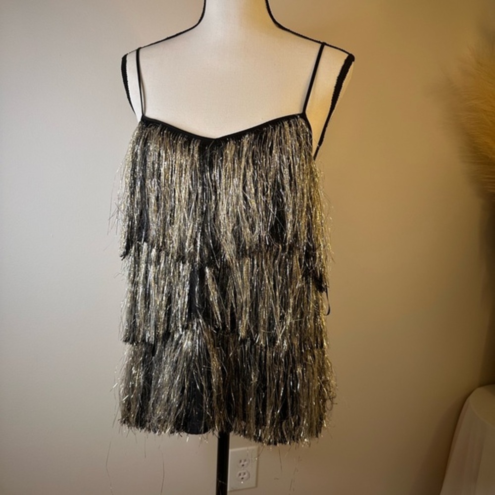 SIMONA CORSELINI Noir Eclipse Fringe Gold Silver Top‎ NWT Size 42 (A0211 B2)